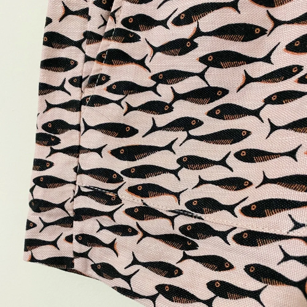 J. Crew Light Pink Linen Blend Minnow Sardine Fish Print Pull On Shorts Size XXS